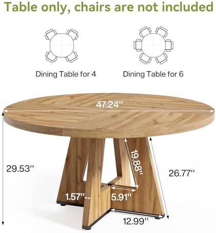LITTLE TREE Round Dining Table for 4-6 People, 47 Inches Dining Room Table wi...