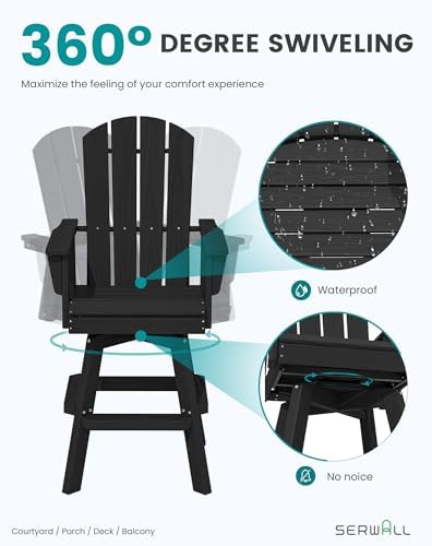 SERWALL 3-Piece Swivel Adirondack Bar Set, HDPE Swivel Bar Height Chairs Set ...