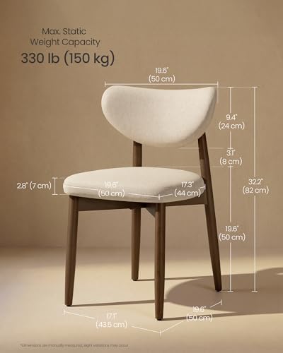 VASAGLE Wooden Dining Chairs Set of 4, Upholstered Kitchen Chairs | Solid Woo...