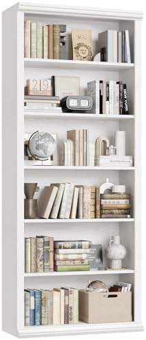Rresyet Bookcase and Bookshelves, 28" W Tall Bookshelf, White