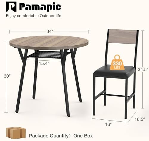 Pamapic Round Dining Table Set for 4, Kitchen Table and Chairs for 4, Dining ...