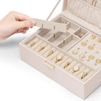 VLANDO Jewelry Box,2-Layer Design with Removable Tray,Apricot Pink | Removable Upper Tray Separates Rings and Earrings, Lower Space for Bracelets, Birthday Gift, Bedroom Dresser