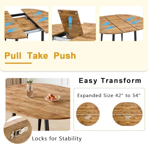 Wood Dining Table Set for 6｜ 42" Round to 54" Oval Dining Table Set...