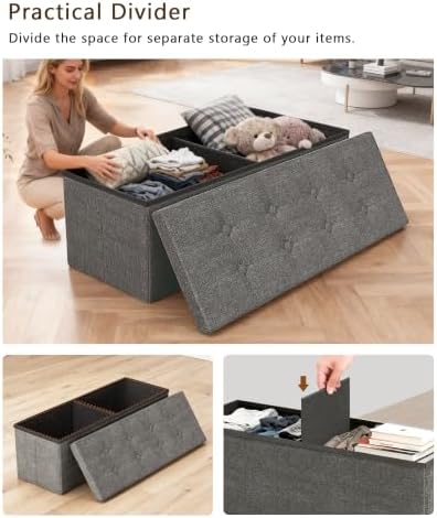 GLAXYFUR 43 Inches Folding Storage Ottoman Bench, Storage Chest, Grey