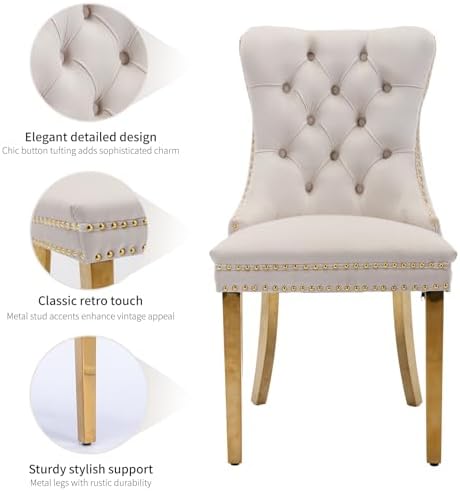 Velvet Dining Chairs Set of 4, Mid Century Tufted Dining Room Chairs with Nai...