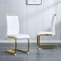 AZmac Modern Leather Dining Chairs Set of 2,Armless Kitchen Chairs,Dining Room Chairs with Upholstered Padded Seat and Sturdy Gold Chrome Legs for Dining Room,Kitchen (Set of 2, White - Gold Legs)