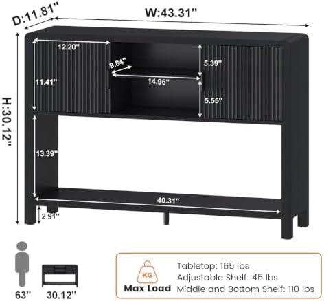 FATORRI Console Sofa Table with Storage for Entryway, 43.31" Black