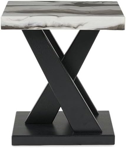 BOWERY HILL Coffee Table Set, 3-Piece, Faux White Marble Tops, Black Wood Fra...