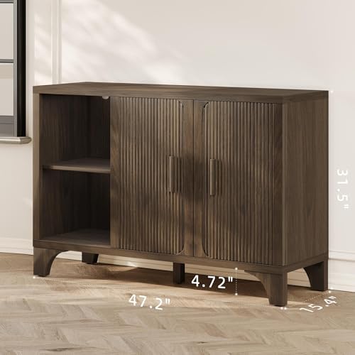 Mid Century Modern Fluted Buffet Cabinet with Storage, Accent Sideboard and C...