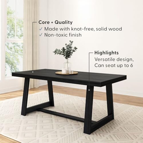 Plank+Beam Classic 72 Inch Dining Table, Rectangular, Black Wirebrush