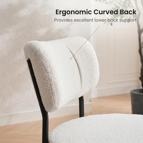 White Boucle Dining Chairs Set of 4, Modern Dining Room Chair with Larger Cur...