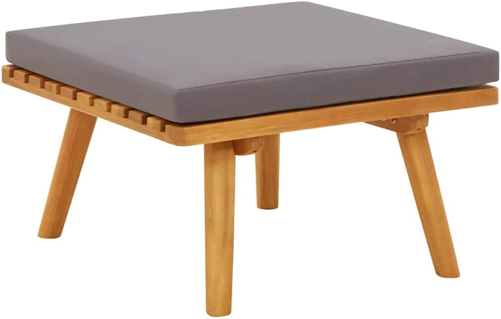 Solid Acacia Wood Footrest with Cushion for Garden Patio, Garden Ottoman Stoo...