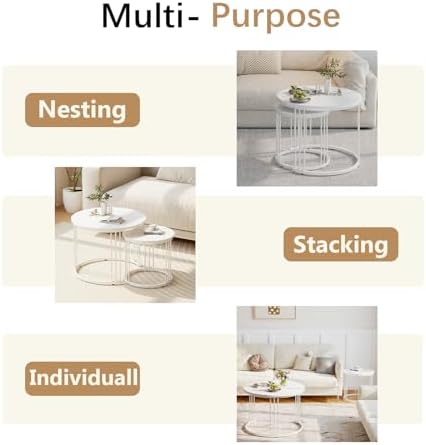 Garden 4 you Nesting Coffee Table, 23.6" Round Coffee Table Set of 2, Wo...