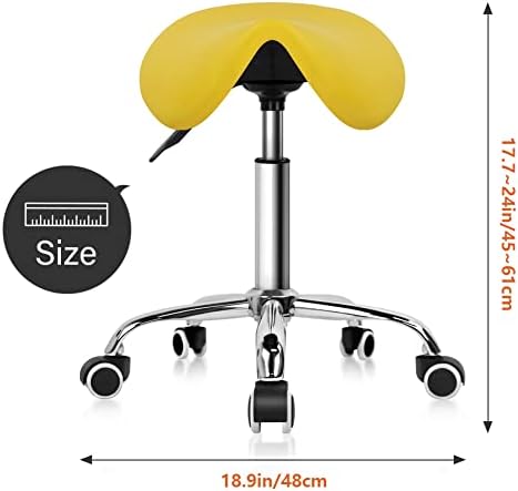 KKTONER Rolling Saddle Stool PU Leather Swivel Adjustable Rolling Stool with ...