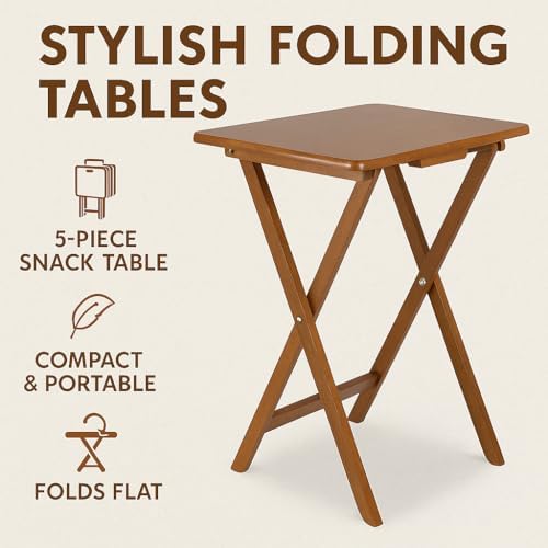 Ergode Folding TV Tray Set of 5 - Durable Small Folding Tables, X-Frame Desig...