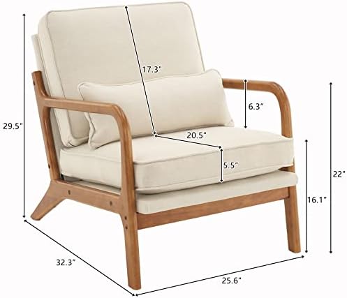 Bonnlo Fine Beige Accent Chairs Set of 2, Upholstered Mid Century Modern Loun...