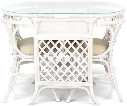 Borneo Compact Dining Set White Color, Table with Glass Top + 2 Chairs with C...
