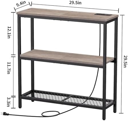 Snughome 3 Tier Narrow 29.5" Console Table with Power Outlets (Grey) | T...