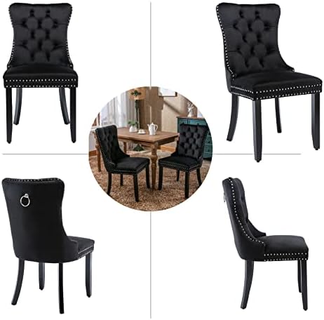 Black Velvet Dining Chairs Set of 4, Modern Upholstered Kitchen Chairs