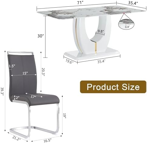 JUFU Dining Table Set for 6 with Chairs PU Upholstered, 71'' Pandora ...