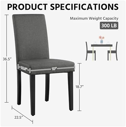 Yaheetech Dining Chairs Set of 4 Upholstered Kitchen Chair Fabric Dark Gray