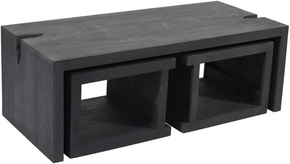 Pemberly Row 3-Piece Cocktail Table Set, Reclaimed Solid Wood, Ebony Gray Fin...