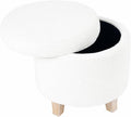 HomePop 19" Faux Sheepskin Round Storage Ottoman - Light Cream