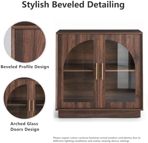 FORTUNETEC 31.5" Sideboard Buffet Cabinet with Arched Glass Doors Set of 3