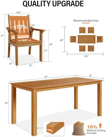 YEFU Outdoor Dining Set for 10, All-Weather HIPS, Aluminum Frame, Teak