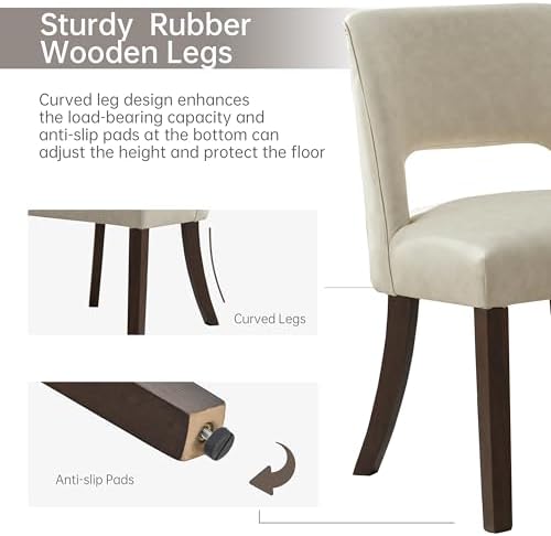 VKNOW Modern Dining Chairs Set of 4 with Rubberwood Legs, Beige