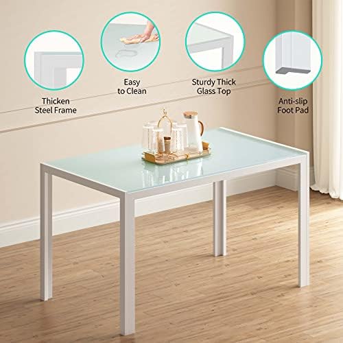 Gizoon White 5 Piece Glass Dining Table Set, Kitchen Table and Chairs for 4