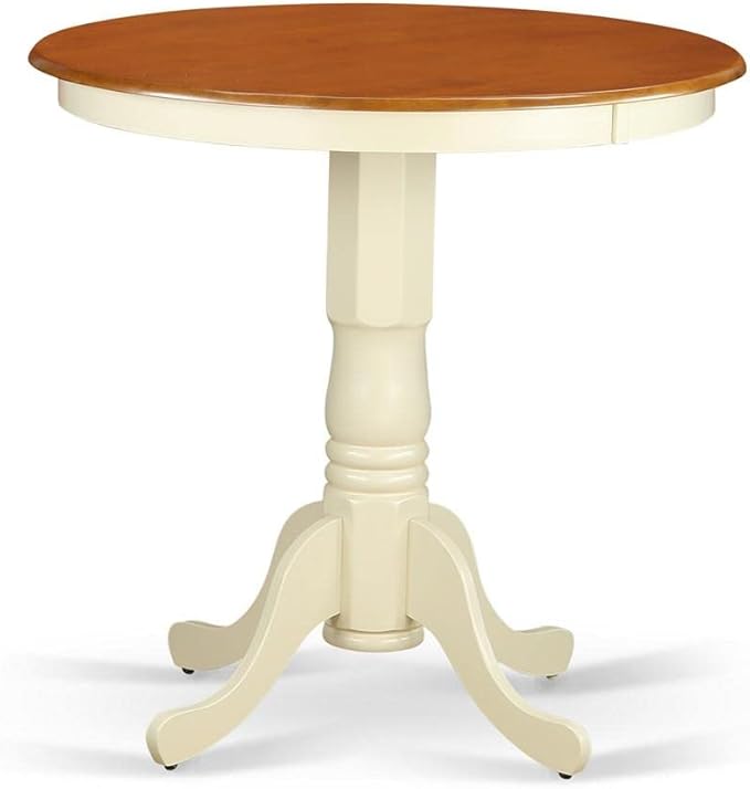 East West Furniture JAKE5-WHI-W 5 Piece Kitchen Counter Height Dining Table Set Includes a Round Wooden Table with Pedestal and 4 Dining Chairs, 36x36 Inch, Buttermilk & Cherry