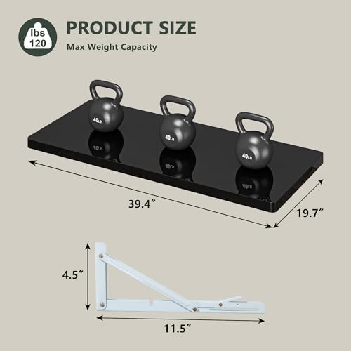 Clikuutory Wall Mounted High Gloss Folding Table 39.4" L x 19.7" W,...
