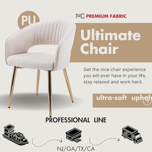 Hyfirm Leather Dining Chairs Set of 6 with Gold Metal Legs, Modern Cream