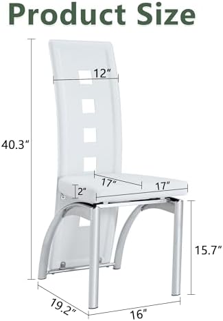 White Dining Chairs Set of 4, Upholstered Kitchen Chairs Set of 4 | Faux Leat...