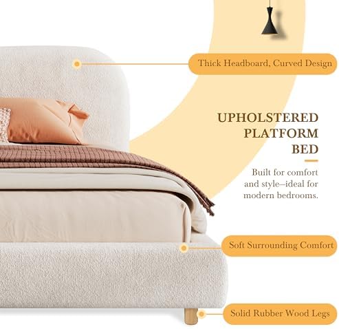 Queen Size Bed Frame, Cloud Upholstered Boucle Platform Beds Frames