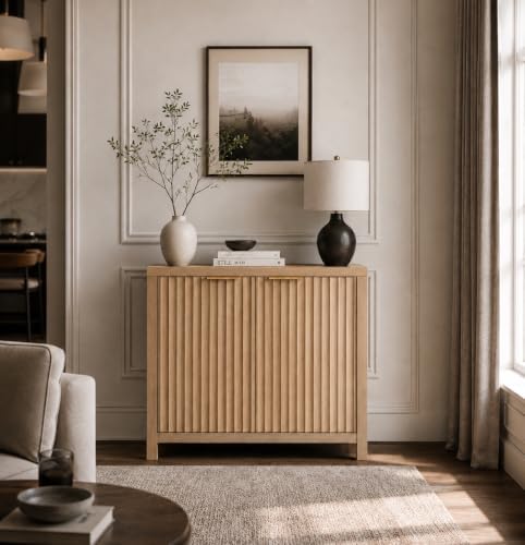 Oxford Storage Cabinet Fluted Sideboard Buffet with Adjustable Shelves, Moder...