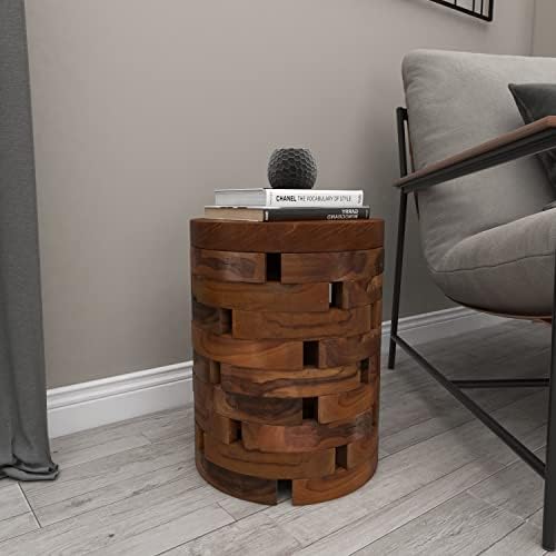 Deco 79 Teak Wood Handmade Side End Accent Table Live Edge End Table with Bri...