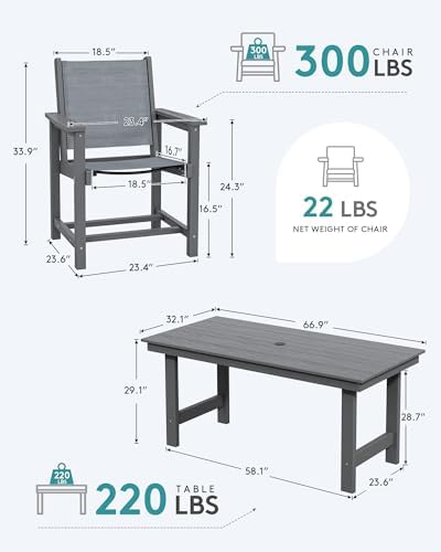 SERWALL 5 Pcs HDPE Patio Dining Set, HDPE Dining Set for 4, Gray