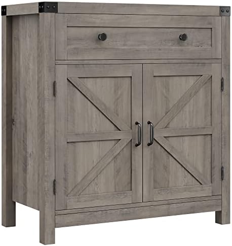 HOSTACK Kitchen Storage Cabinet, Farmhouse Coffee Bar Cabinet, Ash Gray