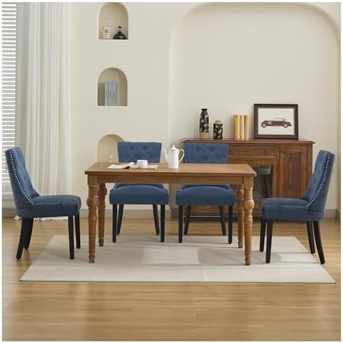 Dining Chairs Set of 4, Modern Kitchen Chairs with Back, Dark Blue