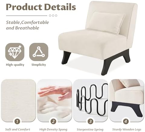 Armless Accent Chairs Set of 2 Upholstered Living Room Side Chairs | Comfy Sm...