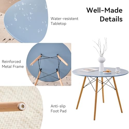 5-Piece Round Dining Set, 35.5" Blue Table Chairs Set of 4