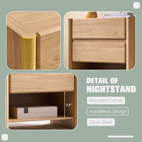 25" Tall Modern Nightstand Set of 2, 2 Storage Drawers (Natural)
