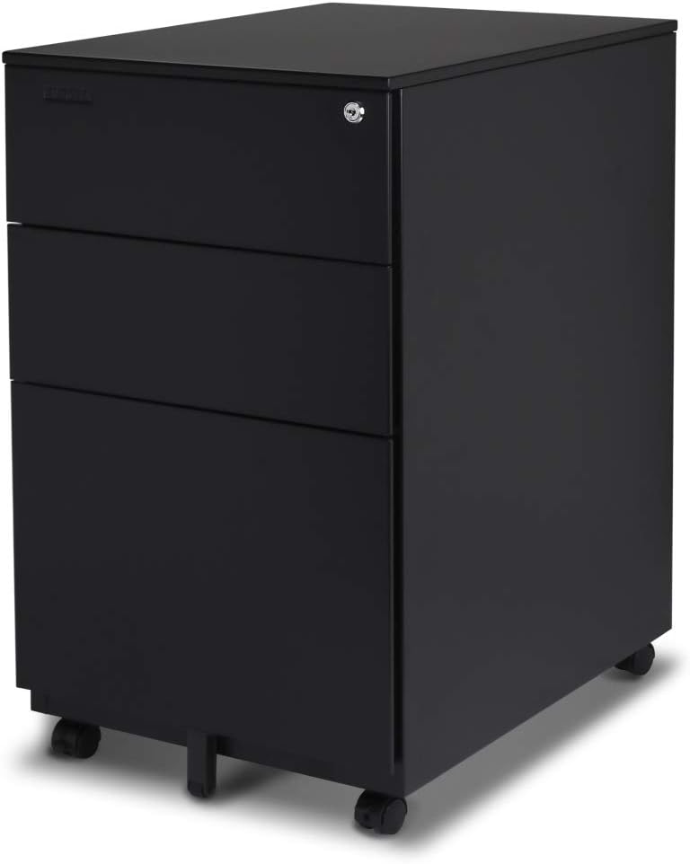 Aurora FC-103BK Modern SOHO Design 3-Drawer Metal Mobile File Cabinet with Lo...