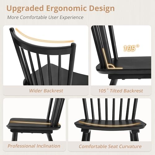 LUE BONA Upgraded Dining Chairs Set of 4, Farmhouse Wooden Spindle Back Kitch...