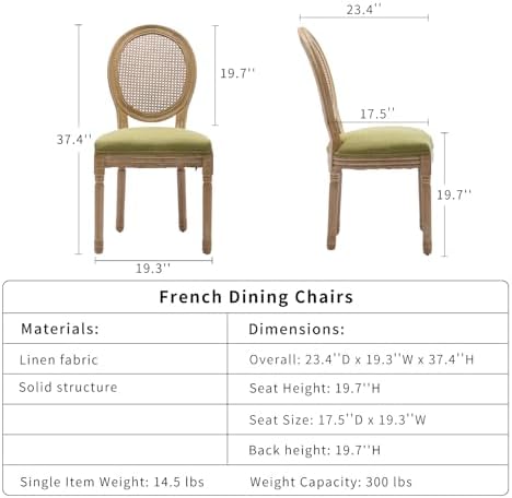 French Country Dining Chairs Set of 6, Olive Cane Back Rattan Dining Chairs w...