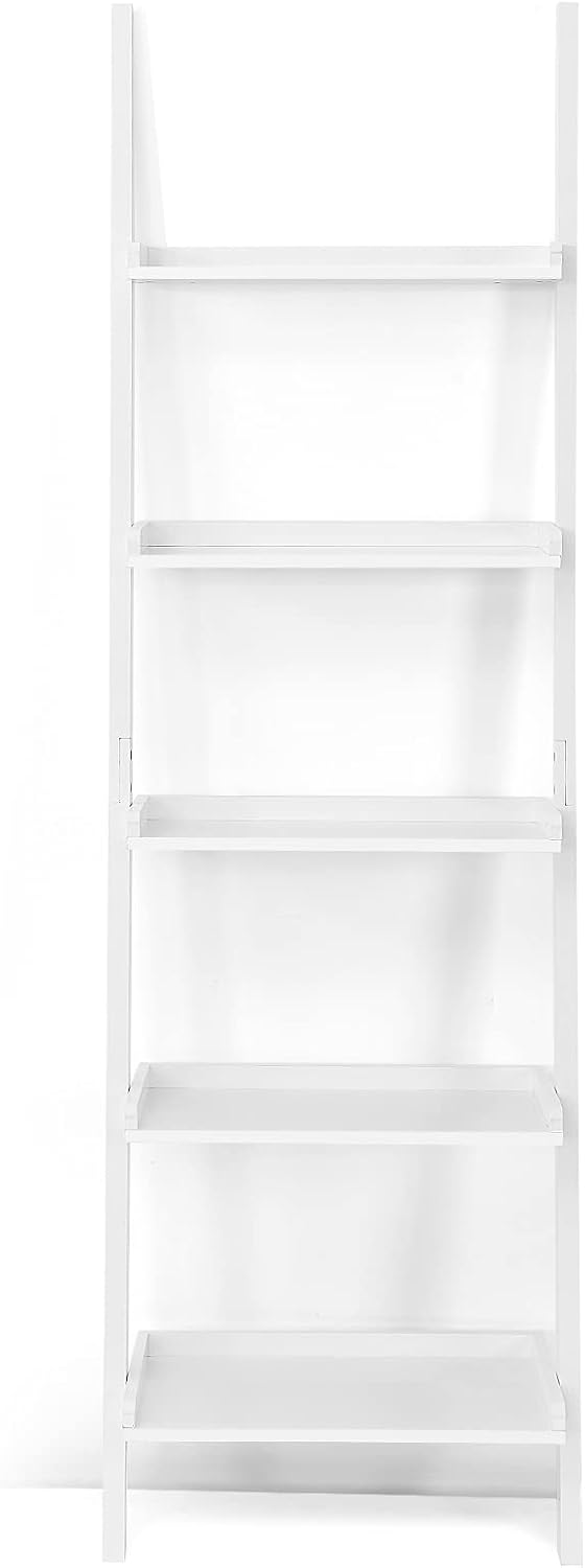 5-Tier Ladder Shelf, Wooden Wall Leaning Bookshelf Rack, Modern Display Storage Bookcase Unit for Home Office Living Room