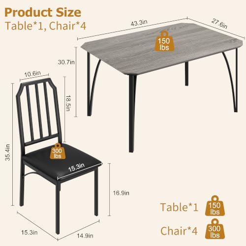 GAOMON 5-Piece Dining Table Set for 4, Modern Kitchen Table with Chamfered De...