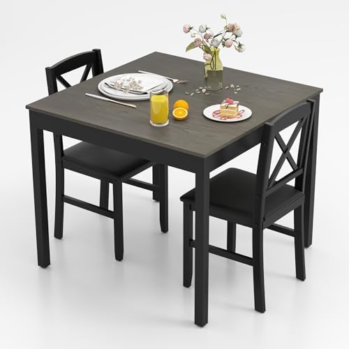 GIANTEX 3-Piece Dining Table Set for 2 - Small Wooden Kitchen Table with Upho...